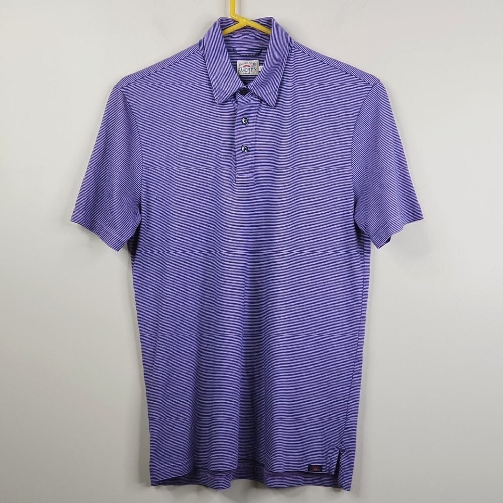 Faherty Mens Short Sleeve Cotton Blend Striped Polo Shirt Small